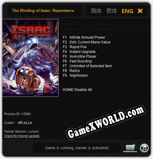 Трейнер для The Binding of Isaac: Repentance [v1.0.7]