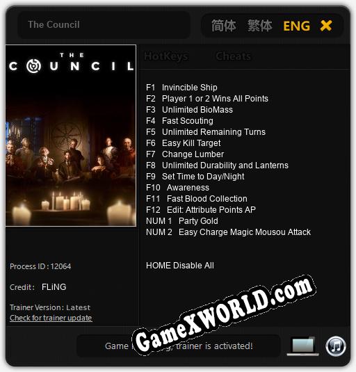 Трейнер для The Council [v1.0.6]