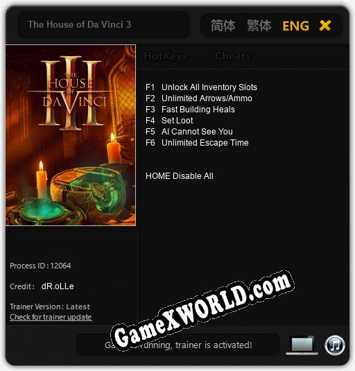 The House of Da Vinci 3: Читы, Трейнер +6 [dR.oLLe]