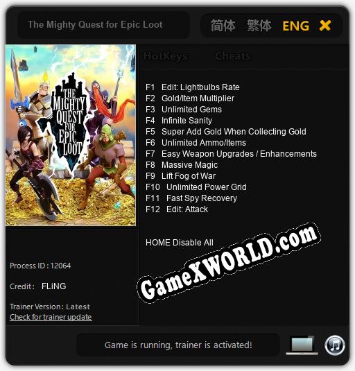 Трейнер для The Mighty Quest for Epic Loot [v1.0.3]