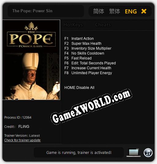Трейнер для The Pope: Power Sin [v1.0.4]