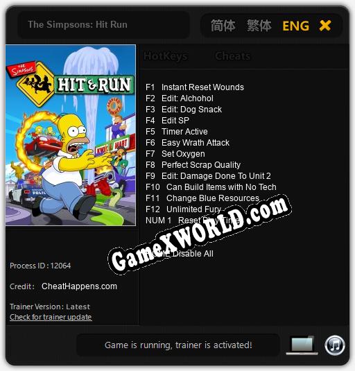 Трейнер для The Simpsons: Hit Run [v1.0.2]