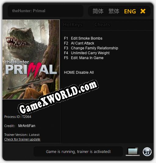 Трейнер для theHunter: Primal [v1.0.7]