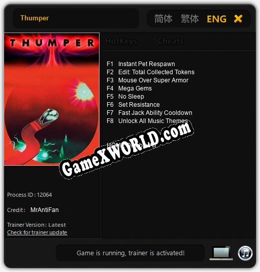 Thumper: Трейнер +8 [v1.8]