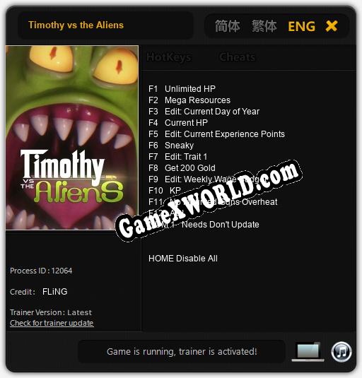Timothy vs the Aliens: ТРЕЙНЕР И ЧИТЫ (V1.0.56)