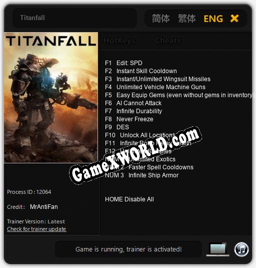 Titanfall: Трейнер +15 [v1.3]