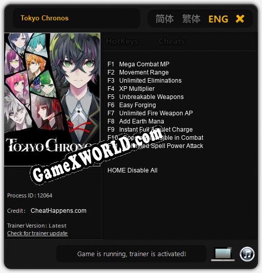 Трейнер для Tokyo Chronos [v1.0.9]
