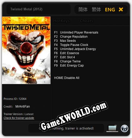 Трейнер для Twisted Metal (2012) [v1.0.7]