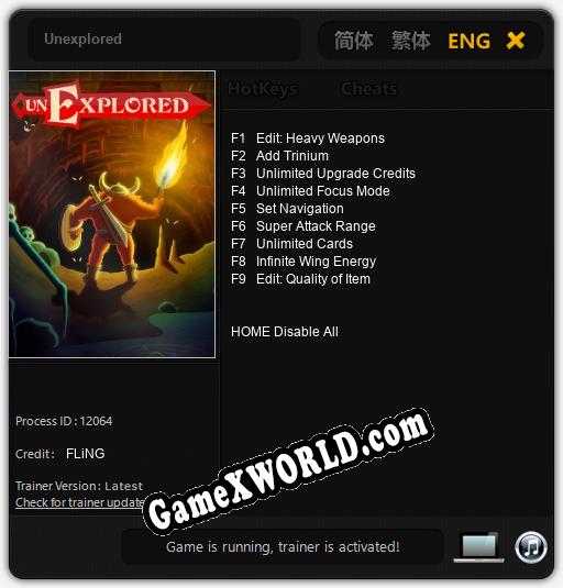 Трейнер для Unexplored [v1.0.5]