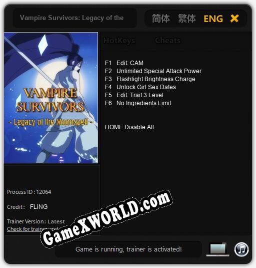 Трейнер для Vampire Survivors: Legacy of the Moonspell [v1.0.4]