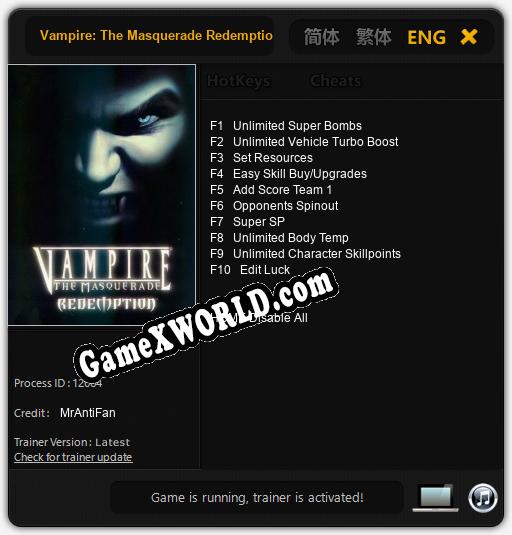 Vampire: The Masquerade Redemption: Читы, Трейнер +10 [MrAntiFan]