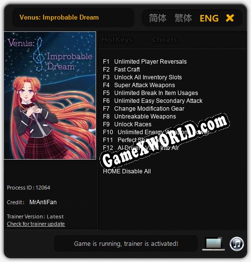 Venus: Improbable Dream: Читы, Трейнер +12 [MrAntiFan]