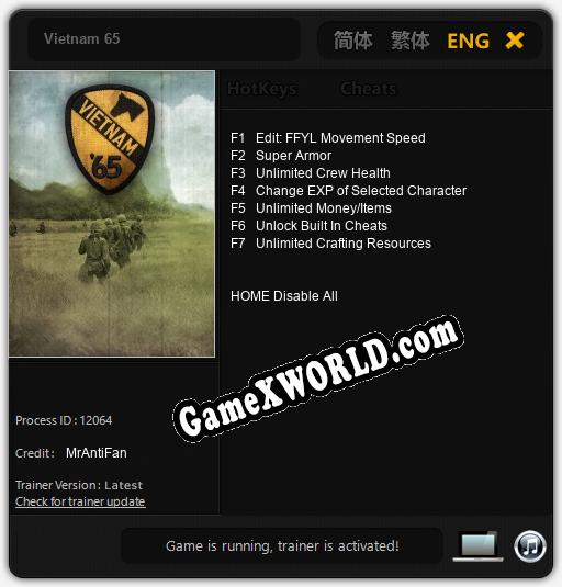 Трейнер для Vietnam 65 [v1.0.9]