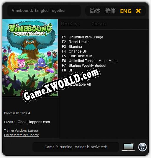 Трейнер для Vinebound: Tangled Together [v1.0.4]