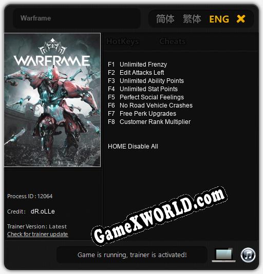 Трейнер для Warframe [v1.0.7]