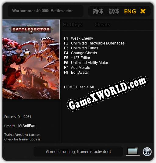 Warhammer 40,000: Battlesector: Читы, Трейнер +8 [MrAntiFan]