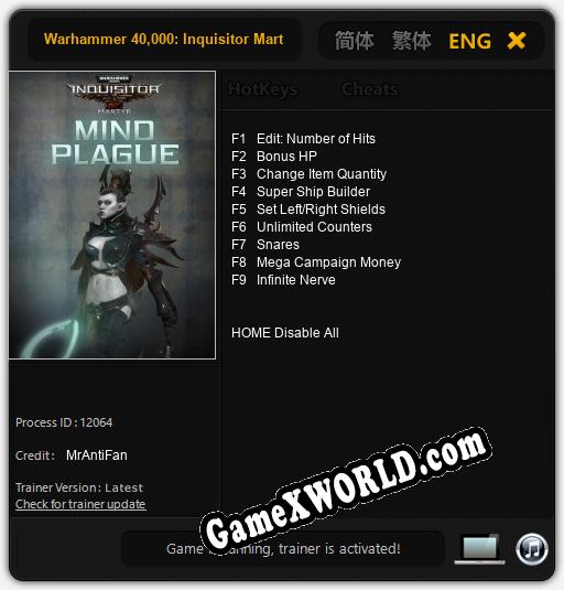 Warhammer 40,000: Inquisitor Martyr Mind Plague: Трейнер +9 [v1.2]