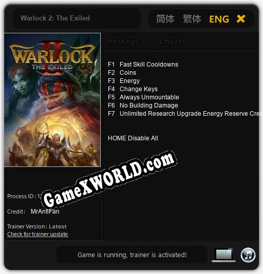 Трейнер для Warlock 2: The Exiled [v1.0.1]