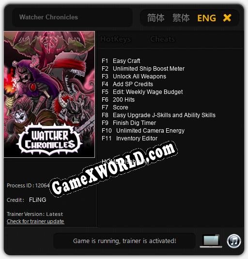Трейнер для Watcher Chronicles [v1.0.2]