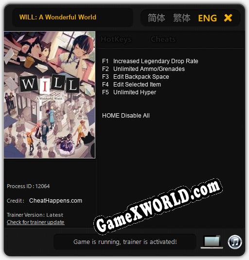 Трейнер для WILL: A Wonderful World [v1.0.9]