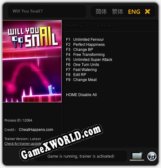 Will You Snail?: ТРЕЙНЕР И ЧИТЫ (V1.0.63)