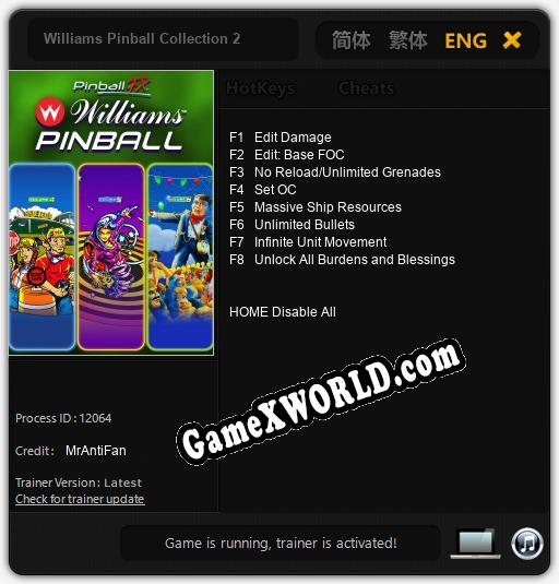 Трейнер для Williams Pinball Collection 2 [v1.0.4]