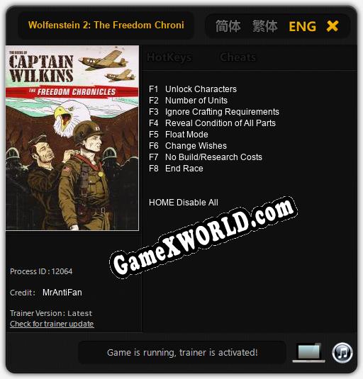 Wolfenstein 2: The Freedom Chronicles - The Deeds of Captain Wilkins: Трейнер +8 [v1.1]