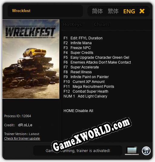 Трейнер для Wreckfest [v1.0.5]
