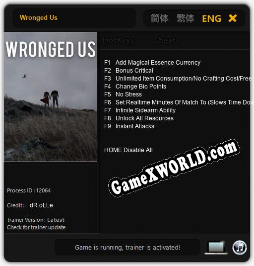 Трейнер для Wronged Us [v1.0.2]