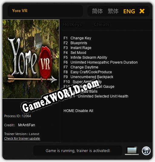 Трейнер для Yore VR [v1.0.8]